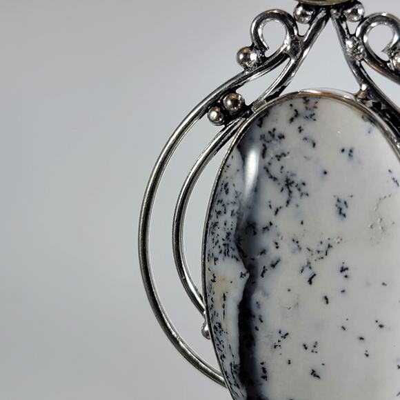 Dendritic Opal Pendant – With Citrine Accent + 20" Sterling Silver Snake Chain - Picture 8 of 10